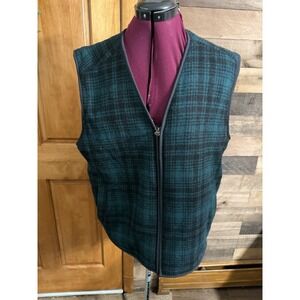 LL BEAN Vest Men's Size Med Wool Blend Sherpa Lined Plaid Green (EUC*WARM)